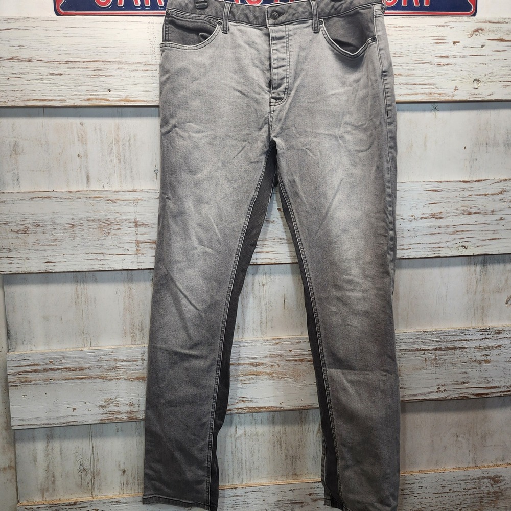 Topman Mens Gray Two Tone Colorblock Slim Fit Stretch Denim Jeans 34W